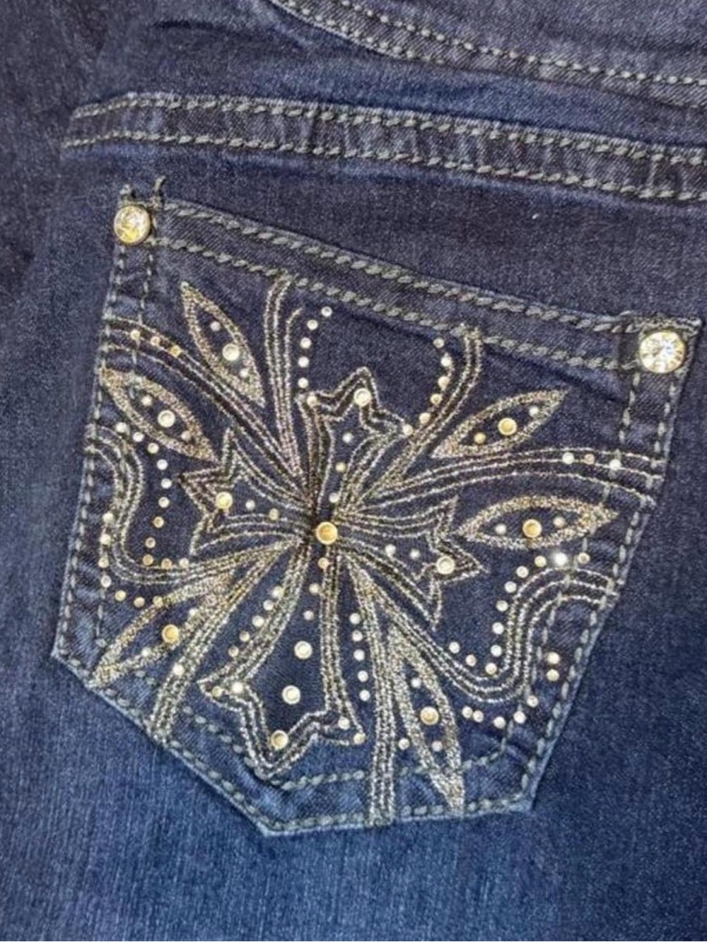Apt. 9 Dark Blue Jeans with Gold & Silver Embellished Pocket
